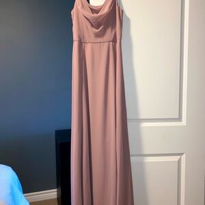 Mauve cowl neck formal dress
